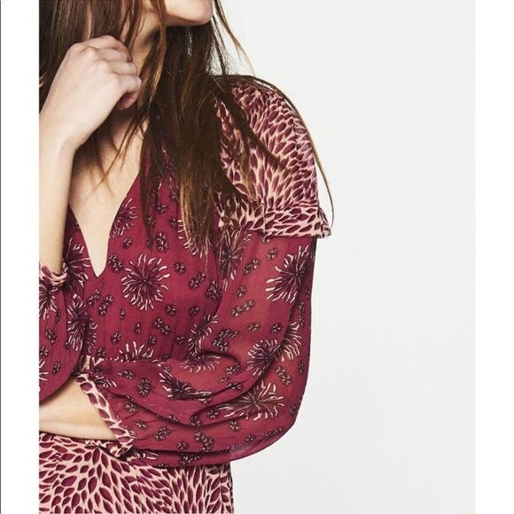 Ba&sh Floral Robe Gypsy Red Burgundy Midi Dress‎ size 2 - Picture 4 of 5